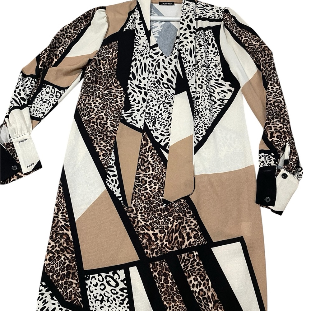 Geometric Animal Print Long Sleeve Dress